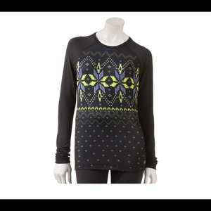 SKI TOP Fila Sport Womens LS‎ Fairisle Raglan Activewear Shirt Black W/snowflake